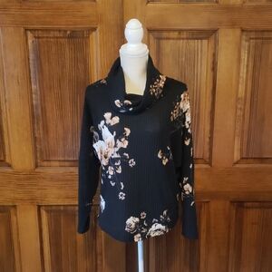 Maurices Floral Black Cowl Neck  Sweater